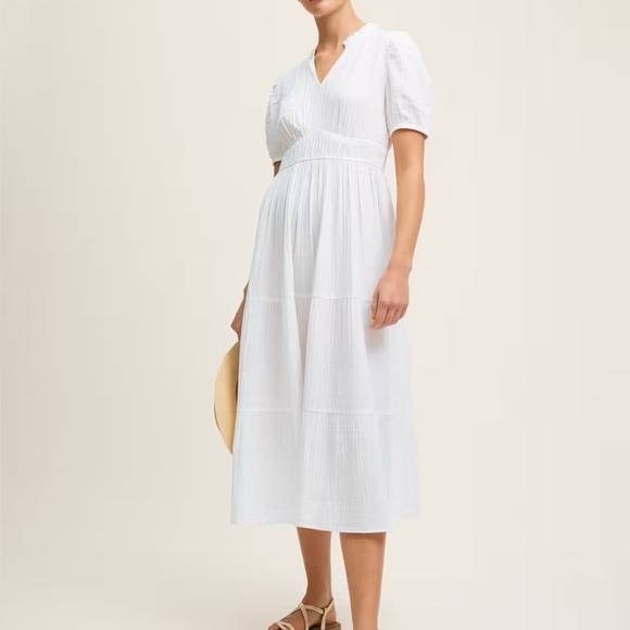 LK Bennett Dresses & Skirts - LK Bennett Felicity Tiered‎ White Cotton Crinkle Gauze Dress Peasant Cottage NWT